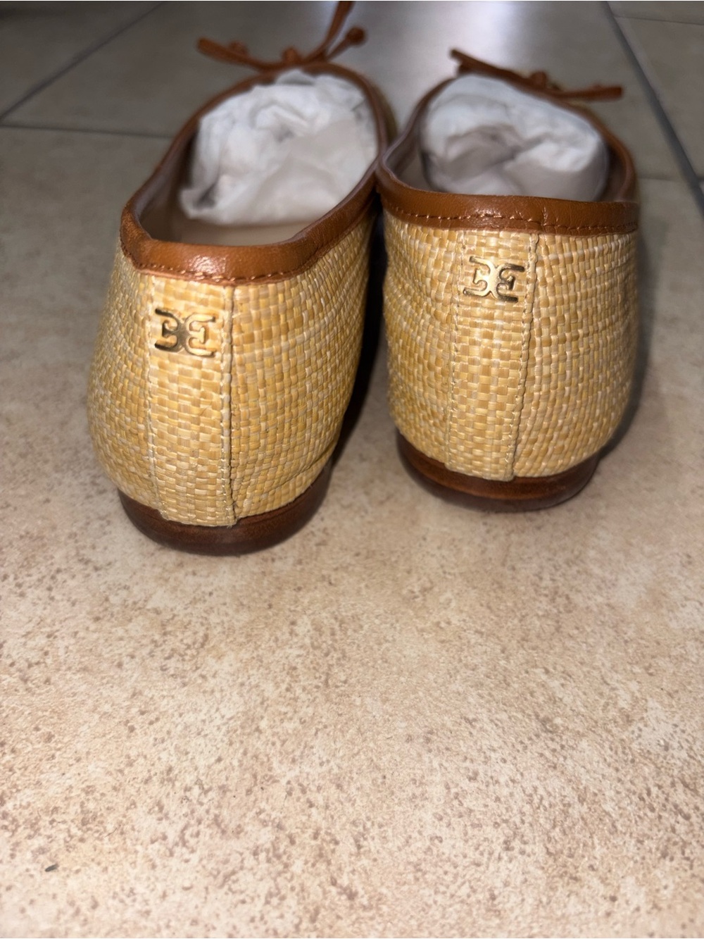 Sam Edelman Tan Woven Ballet Flats with Brown Trim - Picture 5 of 7